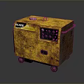 Old Rusty Yellow Household Generator With Control Panel And Rolling Wheels 3d model