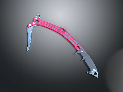 Unique Red And Black Curved Blade Weapon With Decorative Design And Metallic Parts 3d model