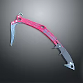 Unique Red And Black Curved Blade Weapon With Decorative Design And Metallic Parts