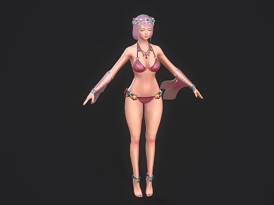 Game and Movie Character with Pink Hair Headpiece Bikini Arm Cuffs Anklets Flowing Sash 3d model