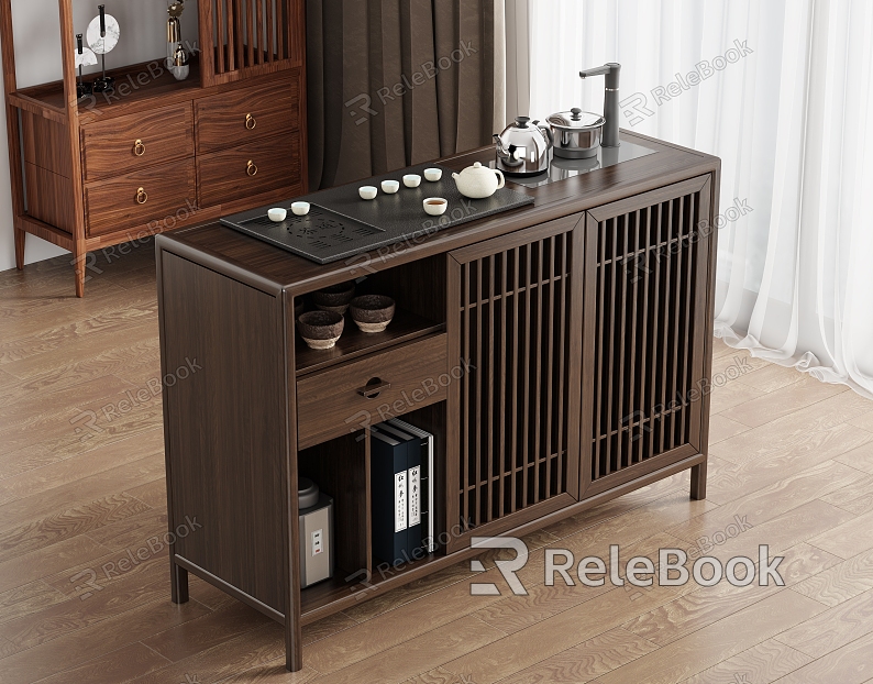 New Chinese Style Mobile Tea Cabinet Storage Cabinet Tea Cabinet Mobile Tea Table Tea Cabinet Side Cabinet Side Cabinet Tea Tray model