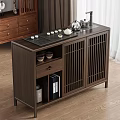 Chinese Style Wooden Tea Cabinet With Tea Set For Living Room Storage
