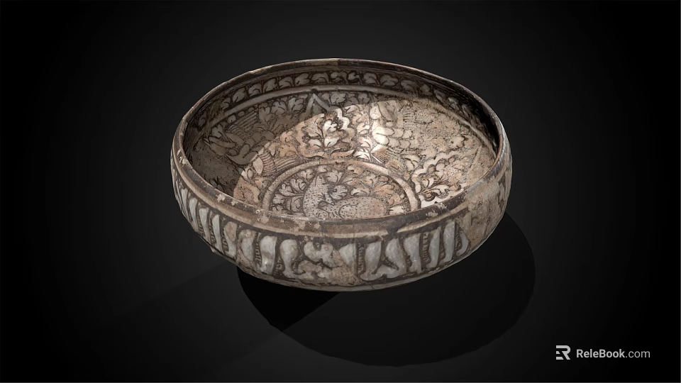 Ornate Traditional Silver Bowl With Intricate Decorative Patterns And Classic Design 3d model 