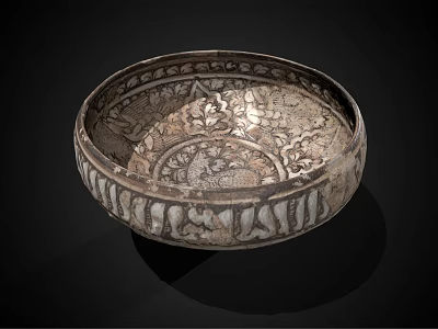 Ornate Traditional Silver Bowl With Intricate Decorative Patterns And Classic Design 3d model