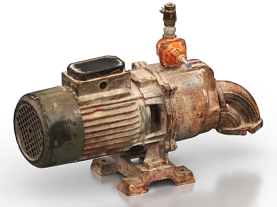 Rusty Industrial Equipment Pump Motor With Base And Mechanical Valve 3d model