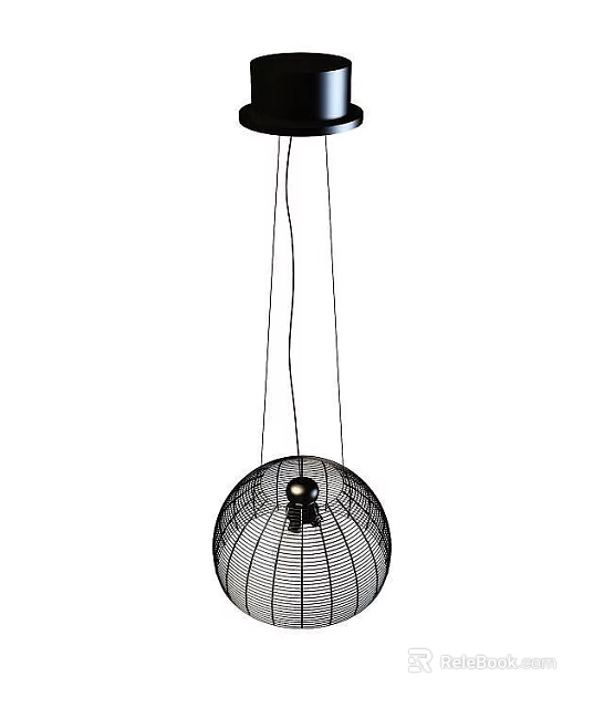 Modern Spherical Pendant Light With Black Metal Wire Frame For Interior Decoration 3d model