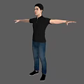 Man in Black Polo Shirt and Blue Jeans with Arms Outstretched Against Gray Background 3d model