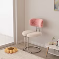 Modern Minimalist Single Chair With Pink Fluffy Backrest Cream Seat And Silver Metal Legs