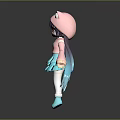 Cute Game And Movie Character With Pink Cat Ear Hood Purple Hair And Blue Skirt