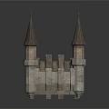 Detailed Two Stone Castle Models With Spire Towers And Wall Structures