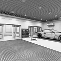4S Shop Service Environment With White Sports Car Tire Racks And Auto Supplies