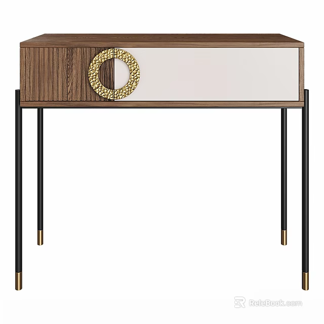 Elegant Modern Console Table With Wooden Frame Gold Circular Decor And White Top 3d model 