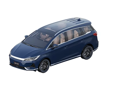 Blue MPV Car With Panoramic Sunroof Light Brown Seats And Black Alloy Wheels 3d model