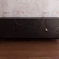 Modern Entryway Console Sideboard With Dark Wood Geometric Design And Metal Accents