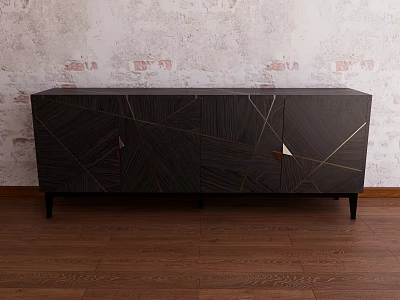 Modern Entryway Console Sideboard With Dark Wood Geometric Design And Metal Accents 3d model