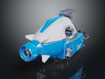 Blue And White Spacecraft With Circular Window Solar Panel And Thruster For Space Exploration 3d model