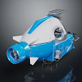 Blue And White Spacecraft With Circular Window Solar Panel And Thruster For Space Exploration
