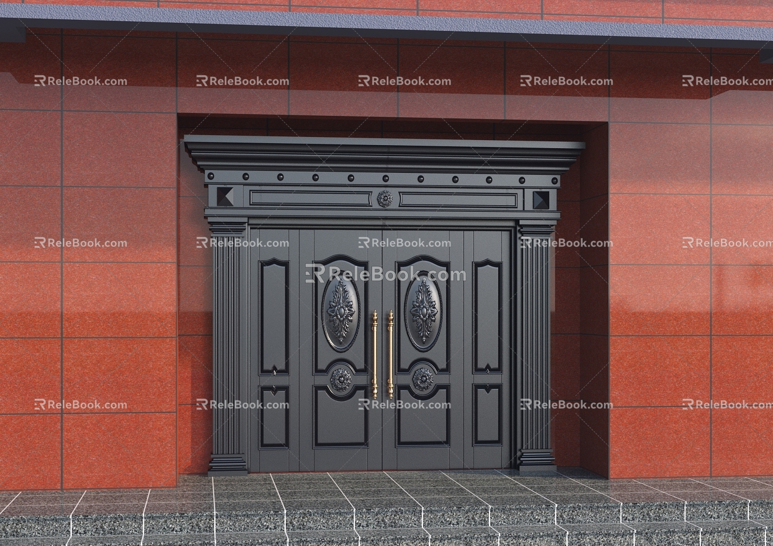 Door Main Door Entrance Door Main Door Lantern Building Entrance Steps Building Effect Diagram 3d model