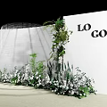 Floral Decorative Backdrop With White Flowers Green Plants And Logo