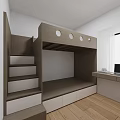 Kids Room Interior Design With Wooden Bunk Bed Stairs Storage Desk And Window