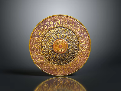 Circular Decorative Art Piece With Intricate Floral Patterns In Gold Brown 3d model