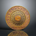 Circular Decorative Art Piece With Intricate Floral Patterns In Gold Brown