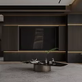 Modern Living Room Interior With Dark Gray Sofa Blue Velvet Armchair And Round Coffee Table