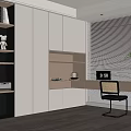 Modern study desk and chair bookcase 3d model