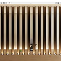 Modern Room Partition with Vertical Wooden Slats and LED Lighting Design