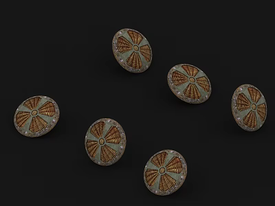 Ancient Weapon Decorative Circular Discs With Radial Patterns And Enamel Inlays 3d model