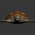Realistic Sea Turtle With Orange Brown Shell White Brown Limbs And Head Against Dark Background
