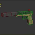 Tactical Pistol Weapon With Black Barrel And Wooden Grip Design
