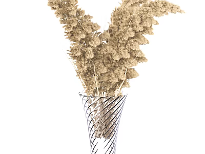 Twisted Metallic Vase With Light Brown Dried Wheat Like Flowers Arrangement 3d model