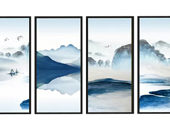 New Chinese Landscape Painting Landscape Decorative Painting Ink Painting Photo Frame Sliding 3d model