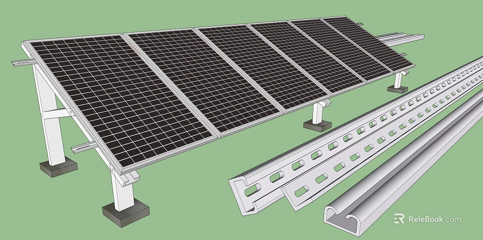 Solar Panels Installation With Metal Support Frame And Mounting Brackets 3d model 