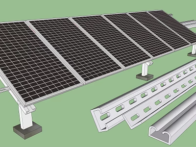 Solar Panels Installation With Metal Support Frame And Mounting Brackets 3d model