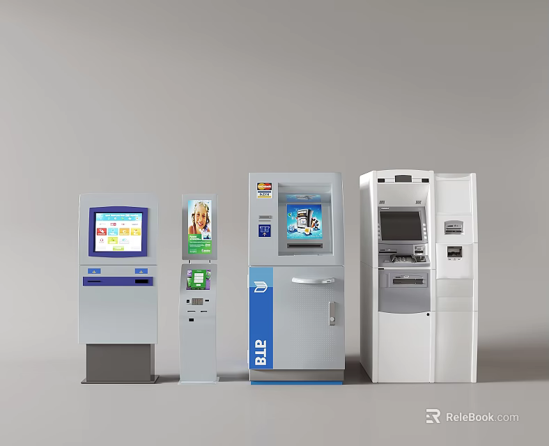 Self Service Commercial Equipment With Automated Machines Various Designs And Screen Displays 3d model 
