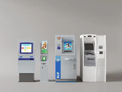 Self Service Commercial Equipment With Automated Machines Various Designs And Screen Displays 3d model