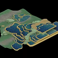 Microtopography Design Featuring Green Turf Blue Water Bodies Yellow Platforms And Stone Accents