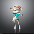 Adorable 3D Cartoon Creature Character With Pink Hair Horns Blue Bow Tie And White Body
