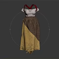 Traditional Apron Style Dress With Red Straps White Top And Brown Yellow Skirt