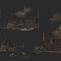 Wooden Construction Components Including Ruined Framework Planks Columns And Beams