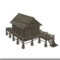 Ancient Wooden Building With Traditional Roof Wooden Railings Interior Details And Multiple Angles