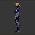 Sci Fi Female Warrior Character Wearing Blue Silver Armor And Holding Helmet