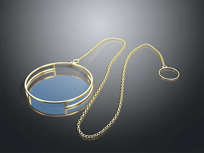 Gold Circular Pendant Necklace With Blue Center And Chain Design 3d model