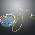 Gold Circular Pendant Necklace With Blue Center And Chain Design