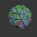 Cartoon Scene Featuring Metallic Polyhedral Sphere With Green Connecting Lines And Reflection