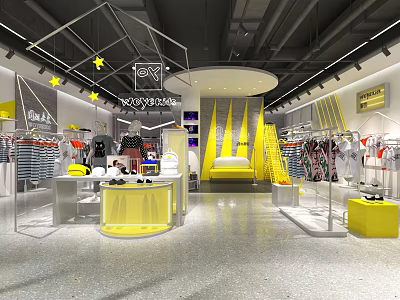 Modern Clothing Store Interior With Fashion Apparel Display And Yellow Decor Elements 3d model