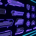 Neon Blue Lines Forming Geometric Icons And Device Outlines In Frame