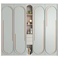Modern Light Grey Wardrobe With Arc Door Design Rose Gold Trim And Open Shelf